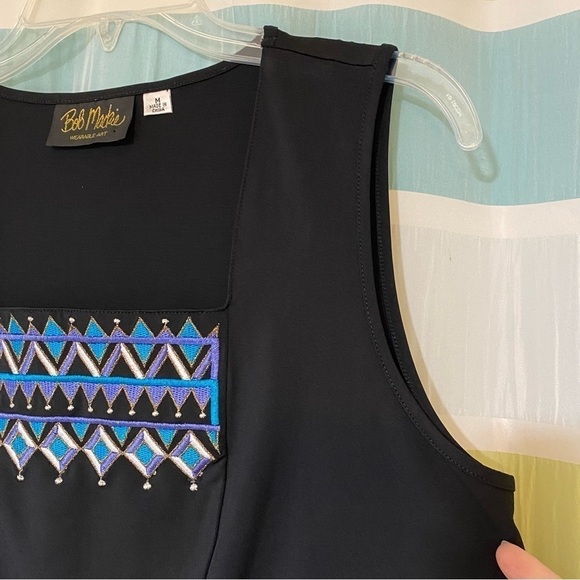 Bob Mackie Square Neck Embroidered Sleeveless Blouse Art to Wear Sz Medium - Picture 6 of 8